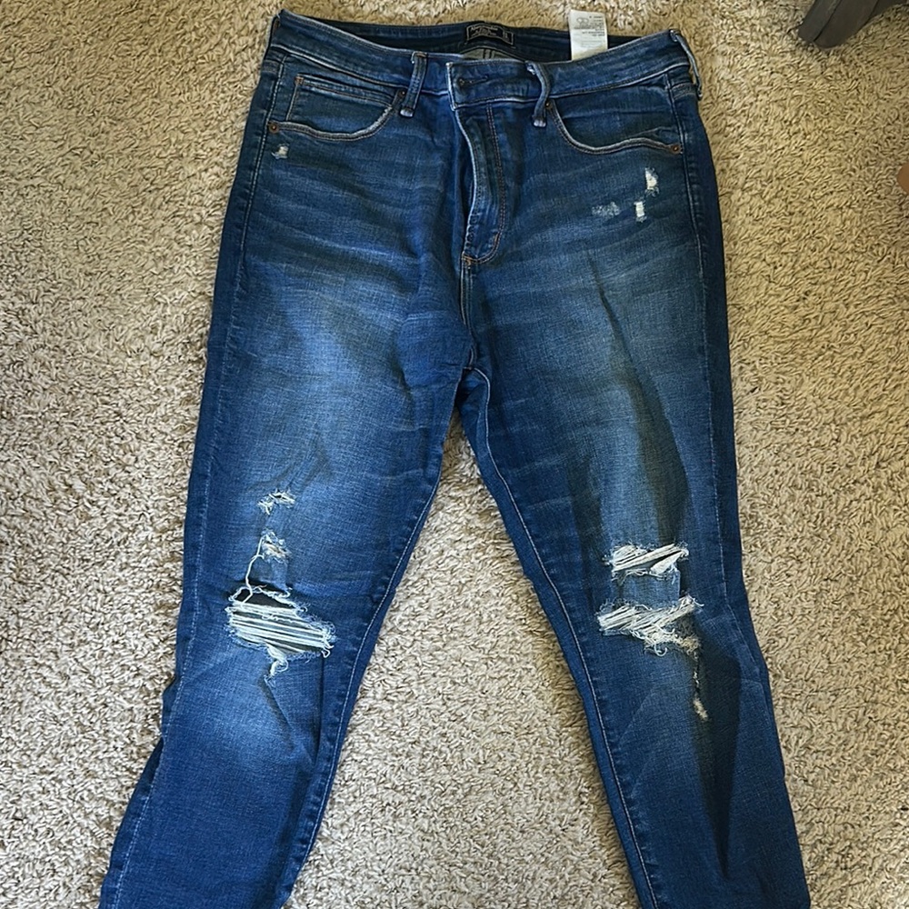 Abercrombie & Fitch Blue Skinny Jeans with Distressed Details
